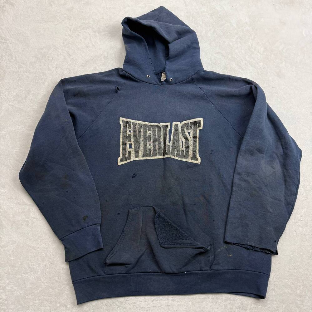 Everlast Men's Navy Blue Hoodie Size XL Vintage 90s Boxing Pullover Sweatshirt